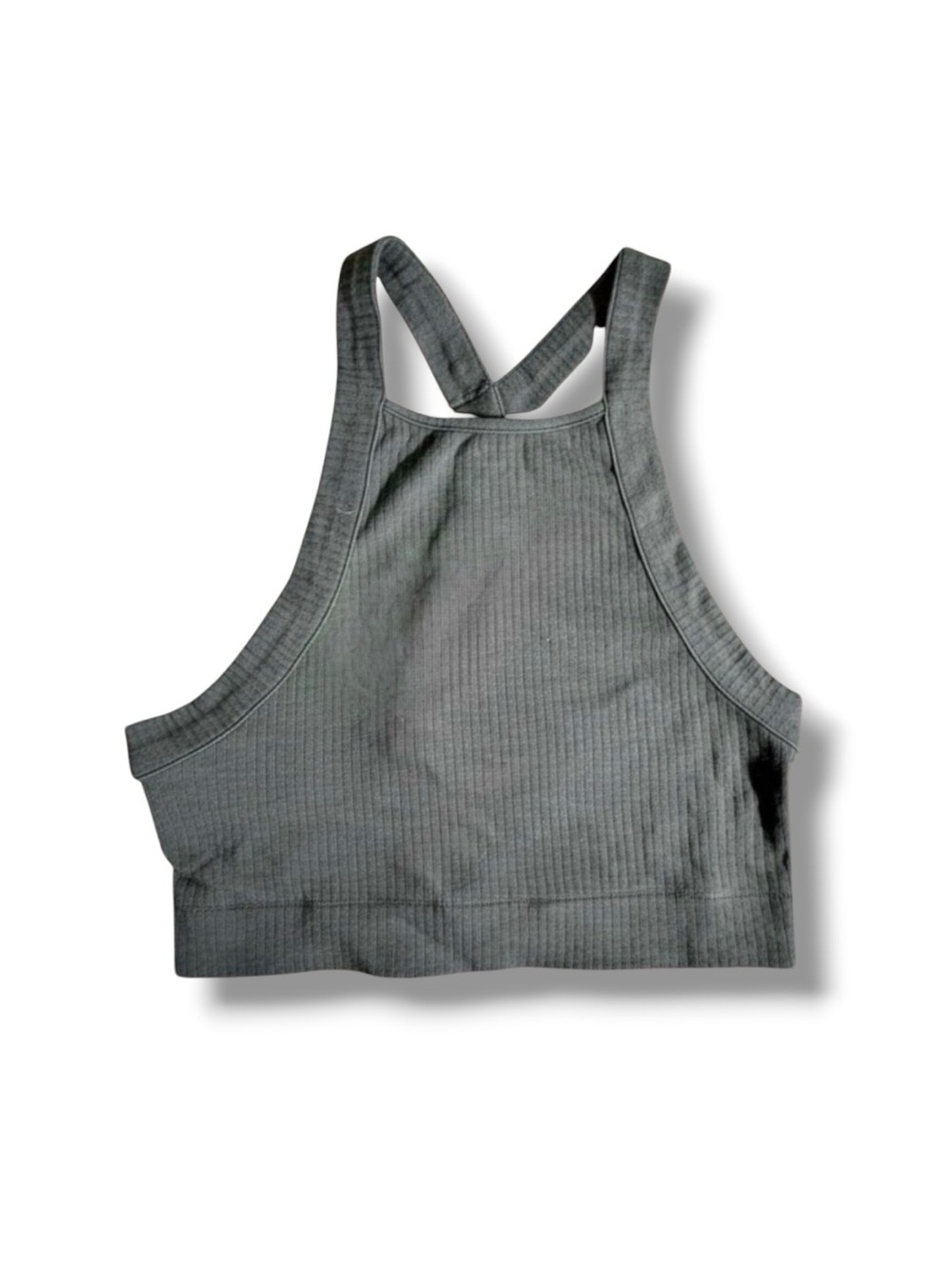Free People Catch Up Brami Charcoal Gray Ribbed Cropped Tank Top‎ Sz.M